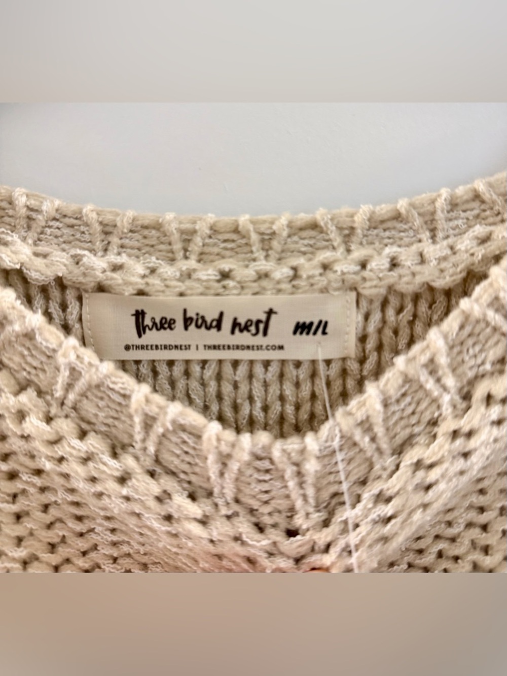 NWT-Three Bird Nest, Beige Oversized quarter sleeve Knit Sweater - Picture 2 of 7